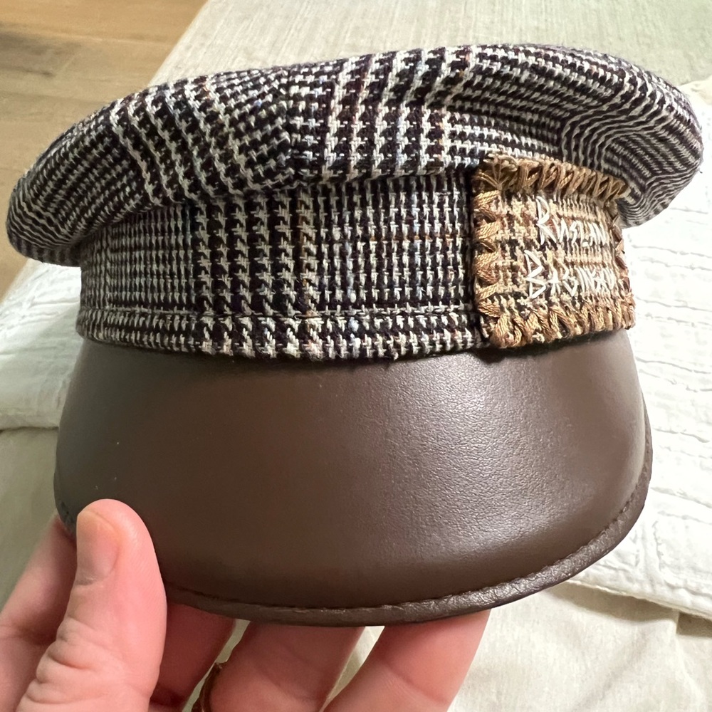 Houndstooth Baker Boy Cap in Brown and Cream